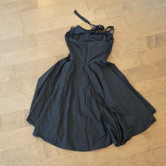 Trashy Diva Fit & Flare Dress Women Large Black Smocked Trim Wide Strap Back Zip - Picture 2 of 8